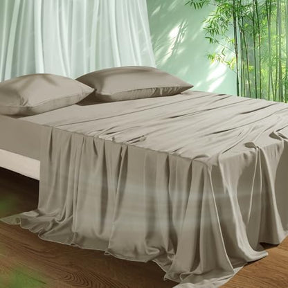Cooling Sheets Set Full Size, Viscose Derived from Bamboo for Hot Sleepers | Deep Pocket Up to 15 Inch | Silky Soft & Breathable Bedding - 4PC (Full, Simply Taupe)
