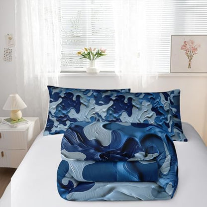 Nttopship Camouflage Bedding Set,Blue Camouflage Pattern Style King Comforter Set for Adult Teens Camo Bed in A Bag 3 Pieces,Camo Pattern Room Decor with Comforter and 2 Pillow Case