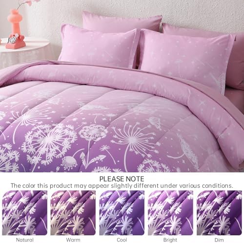 Dinjoy Girls Comforter Set 5 Pieces, Twin Size Colorful Ombre Rainbow Bedding Set, Bed in A Bag for Kid Teen Girls (1 Comforter, 1 Flat Sheet, 1 Fitted Sheet, 1 Pillow Shams, 1 Pillowcases)