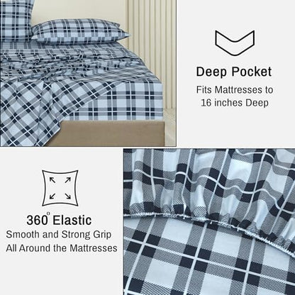 RUVANTI Flannel Sheets Queen Size, Illusion Check