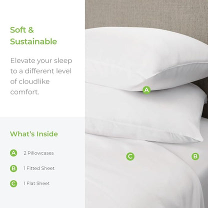 Cariloha Aloha Soft 4-Piece Sheet Set | White | Split King | Made from 100% Viscose derived from Bamboo | Introductory Sheet Line