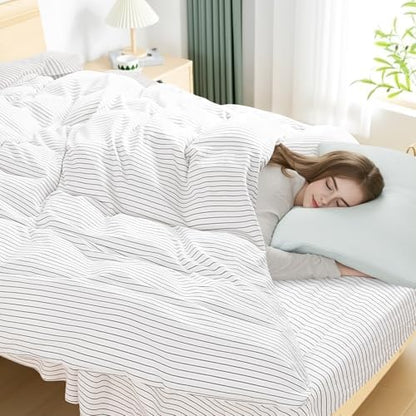 NEXHOME PRO Striped Duvet Cover Oversized King,100% Washed Cotton Bedding Set,Textured Linen Feel,Breathable,Organic,3 Piece(Grey Stripes 120x98)
