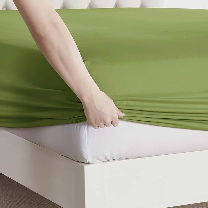 Clara Clark Twin Sheets, 5 Piece Set - Hotel Luxury Sheets for Twin Size Bed, Super Soft Bedding Set, Twin Size, Calla Green