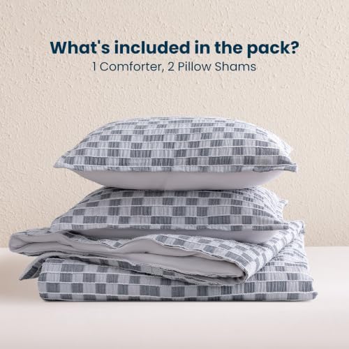 SLEEP ZONE Comforters Twin Set, Modern Lattice Bedding Set Gray 3 Pcs