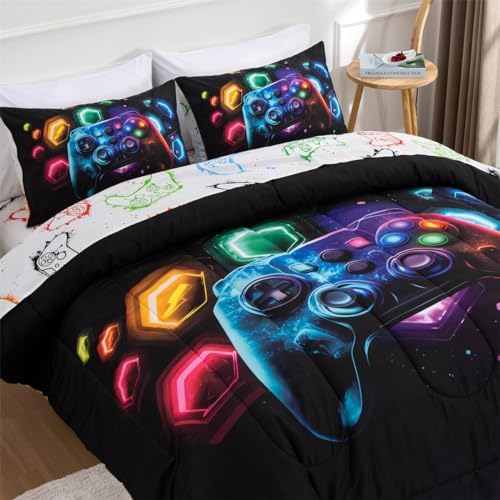 NTBED Game Console Comforter Set for Boys Girls Kids Space Universe Gaming Lightweight Microfiber Gamer Bedding Sets (Multi, Twin 5Pcs)