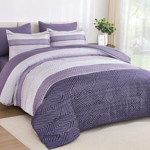 Drucon Purple Comforter Set Queen Size 7 Piece Bed in a Bag