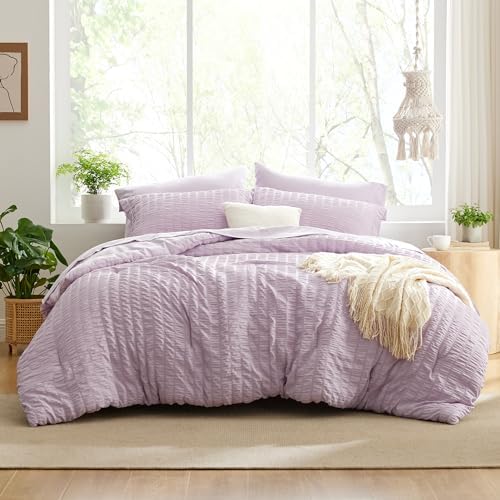 Love's cabin Seersucker Lavender California King Comforter Set