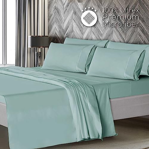 Mueller UltraTemp King Size Sheets Set – 6 Piece Premium Bedding, Silky Soft, Cooling, Deep Pocket up to 16", Breathable Heat Transfer, Wrinkle-Resistant & Hypoallergenic, Light Teal