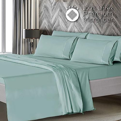 Mueller UltraTemp King Size Sheets Set – 6 Piece Premium Bedding, Silky Soft, Cooling, Deep Pocket up to 16", Breathable Heat Transfer, Wrinkle-Resistant & Hypoallergenic, Light Teal