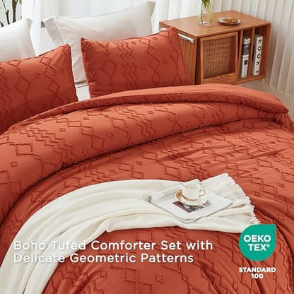 Andency King Size Comforter Set Burnt Orange, 3 Pieces Bedding