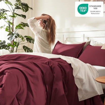 Litanika Burgundy Super King Plus Comforter Set, 3 Pcs Solid Bedding Set