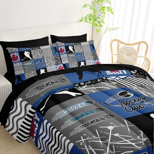 QOOMO Ice Hockey 7 Pieces Comforter Set Twin Size,Sports Bedding Set