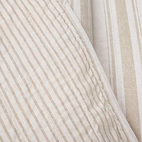 Lush Decor Farmhouse Stripe Reversible Cotton Quilt Queen Size 3 Piece Set Full/Queen Neutral - Farmhouse Bedding Set Queen Quilt - Striped Bedding