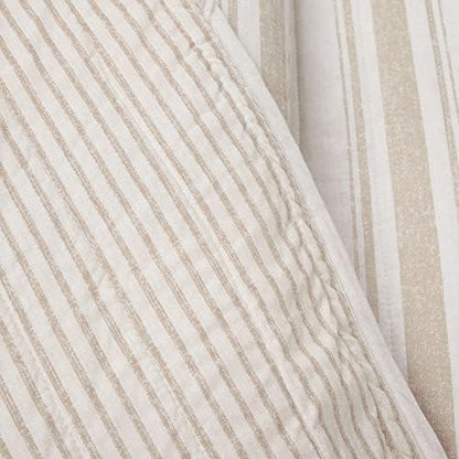Lush Decor Farmhouse Stripe Reversible Cotton Quilt Queen Size 3 Piece Set Full/Queen Neutral - Farmhouse Bedding Set Queen Quilt - Striped Bedding