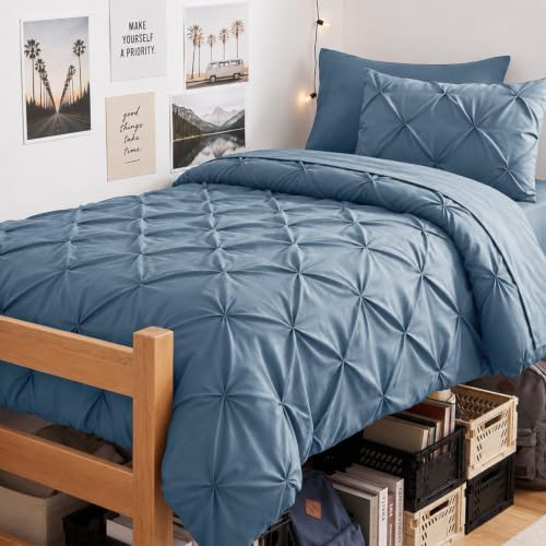 CozyLux Twin XL Comforter Set Grayish Blue, 5 Pieces Pintuck Bed in a Bag