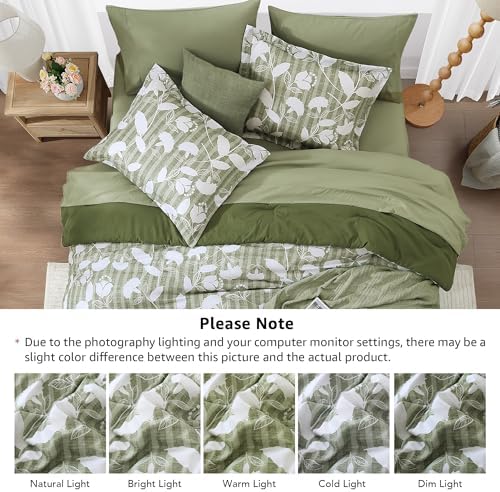 BLOOMHAVEN King Size Comforter Set-7 Pieces Green Floral Bed in a Bag King