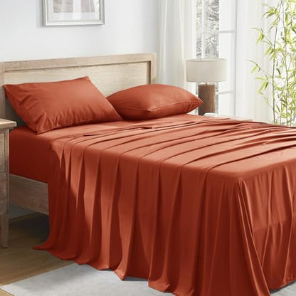 Andency Orange King Sheets Set 100% Viscose Derived from Bamboo