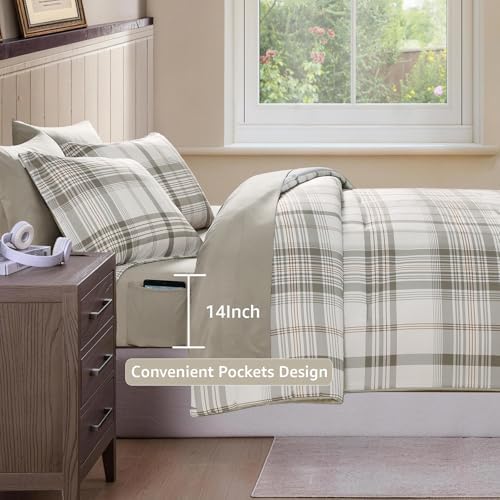 Plaid Twin XL Comforter Set Grey White 5 Pieces College Dorm Bed in a Bag