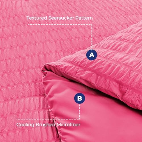 HYMOKEGE Hot Pink Twin Comforter Set Seersucker 5 Pieces, All Season Luxury Bed in a Bag for Bedroom, Bedding Set with Comforter, Sheets, Pillowcase & Sham
