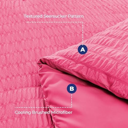 HYMOKEGE Hot Pink Twin Comforter Set Seersucker 5 Pieces, All Season Luxury Bed in a Bag for Bedroom, Bedding Set with Comforter, Sheets, Pillowcase & Sham