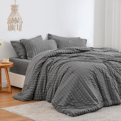 Love's cabin Seersucker Dark Grey Full Comforter Set