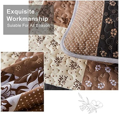 Mybedsoul Brown Quilt California King, Patchwork Floral Bedding Set