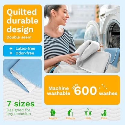 GREEN LIFESTYLE Washable Underpads - Large Pads for use as Incontinence Bed Pads, Reusable Pet Pads, Great for Dogs, Cats, Bunny, Seniors Bed Pad (Pack of 8-34x36)