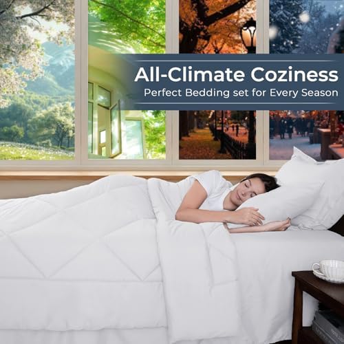 HEVUMYI 7-Piece California King Comforter Set, White Bed in a Bag