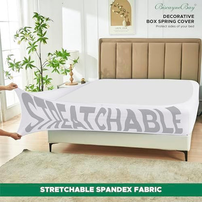 Box Spring Cover Full Size-White Stretch Wrap Around 4 Sided Bed Skirt