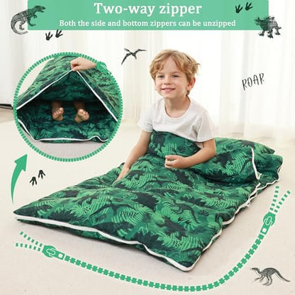Toddler Nap Mat for Preschool 50''x30'' Sleeping Mat with Removable Pillow and Minky Blanket for Kids Ages 3-7 Roll Up Soft Sleeping Bag for Boys Girls Kindergarten Daycare Sleepover
