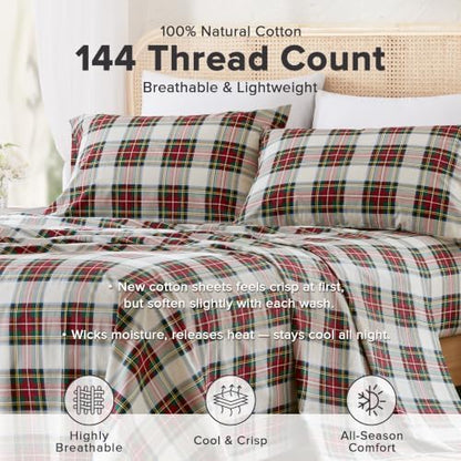 Comfort Spaces 100% Cotton Percale Sheets King Size Sheet Set, 4 Piece