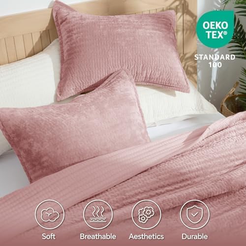 BEDELITE Velvet Quilt Set King Size, Luxury Velvet Comforter Bedding