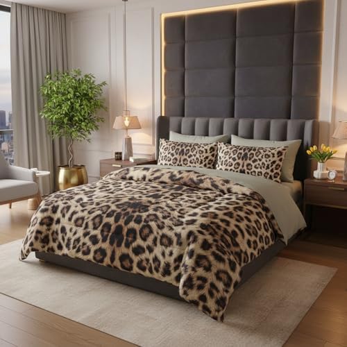 QOOMO Leopard Print 7 Pieces Comforter Set Twin Size,Cheetah Bedding Set