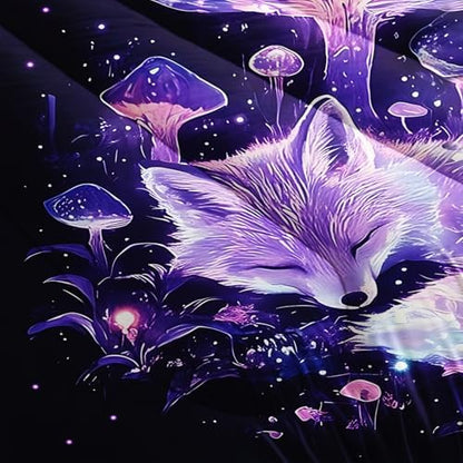 Nttopship Fox Comforter Bedding Set Queen Size,Cute Cartoon Forest Fox Printed Quilt Set for Kids Boys Girls, Cartoon Fantasy Mushrooms Comforter Set Wildlife Bedroom Decor