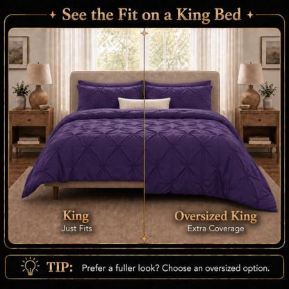 CozyLux King Size Comforter Set Purple, 7 Pieces Pintuck Bed in a Bag