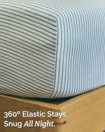 King 4 Piece Striped Sheet Set - Soft, Breathable & Cooling - Sky Stripe