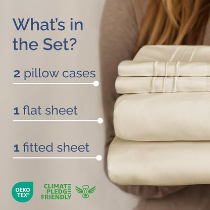 Full XL Bed Sheet - 4 Piece Full XL Bed Sheets Set - Soft, Breathable & Cooling - Hotel Luxury Bedding for Women, Men, Kids, Teens, Boys & Girls - Deep Pockets, Comfy, Fade & Wrinkle Free - Off White