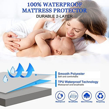Sufdari Waterproof Mattress Protector, Mattress Cover Twin Size for Bed,18" Deep Pocket Fitted Sheet Style Mattress Protector with Elastic Rubber Band-Gray,Twin
