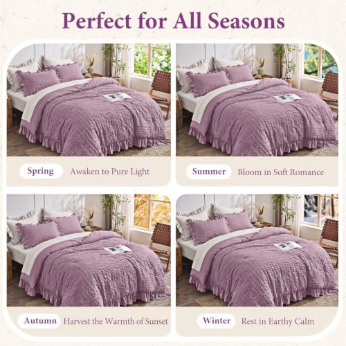 JOLLYVOGUE Dusty Purple Twin/Twin XL Comforter Set, 2pcs Seersucker Bed Set