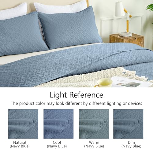 FLYMME Quilts Queen Size,Lightweight Dusty Blue Bedspreads,Basket Weave Pattern,Ultra Soft Microfiber Bed Coverlet 3 Pieces for All-Seasons (1 Quilt,2 Shams)