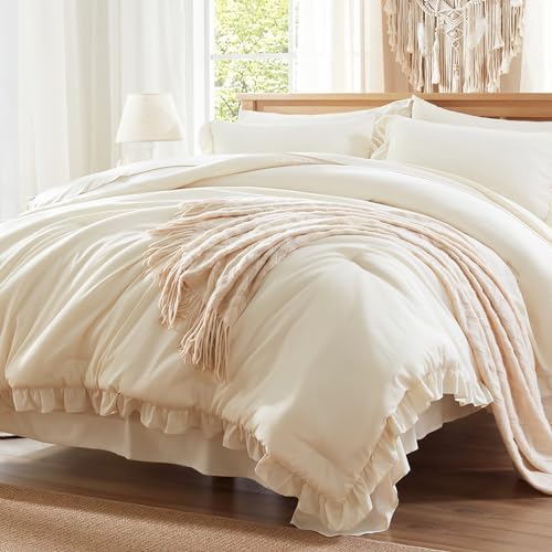 Anluoer Full Size Comforter Sets 7 Piece,Ruffle Bed in a Bag Bedding Sets