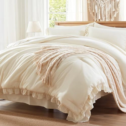 Anluoer King Size Comforter Set 7 Piece,Ruffle Bed in a Bag Bedding Sets
