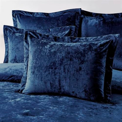 Fredsure Distressed Velvet Comforter Set, 5 Pieces Navy King, Distressed Velvet Face and Brushed Microfiber Reverse