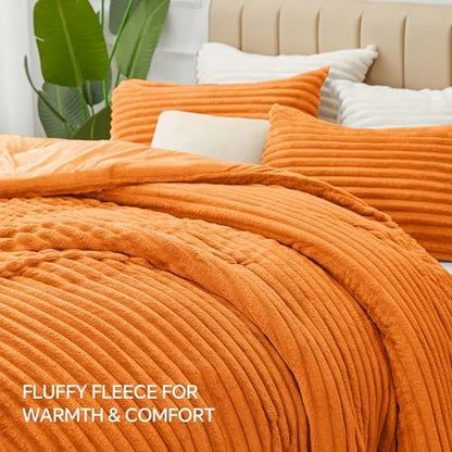 BEDELITE Fleece Twin/Twin XL Comforter Set, Fluffy Bed Set, Burnt Orange
