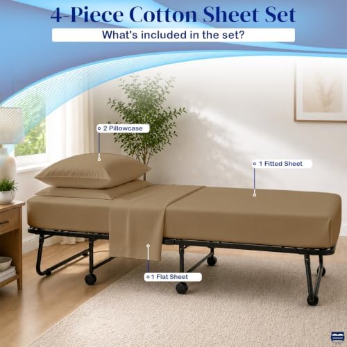 Cottingon 4 PC Cot Sheet Set 30"X75", Egyptian Cotton, Taupe