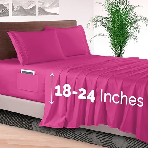 Elegant Comfort 4-Piece Bed Sheet Set - Luxury Bedding 1500 Premium Hotel Quality Microfiber, All Around Elastic 18-24 Inches Deep Fitted Sheet- Extra Deep Pocket Sheets, Twin/Twin XL, Hot Pink