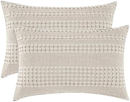 PHF Cotton Waffle Pillow Shams King Size 20" x 36", Oatmeal, No Insert