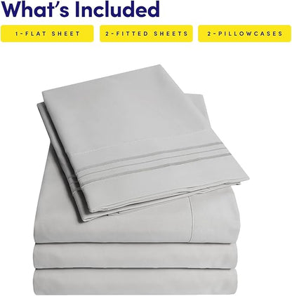 1500 Supreme Collection Extra Soft Split King Sheets Set, Silver - Luxury Bed Sheets Set with Deep Pocket Wrinkle Free Bedding, Over 40 Colors, Split King Size, Silver