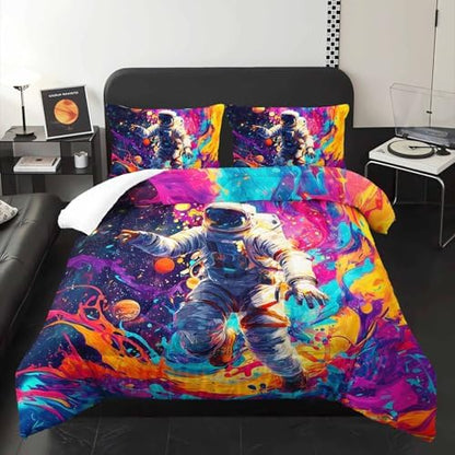 Astronaut Galaxy Comforter King Size,Astronaut Galaxy Kids Comforter Set,3Pcs Bedding Set Printed Comforter with 2 Pillowcases,Down Alternative,Soft and Lightweight,for All Seasons