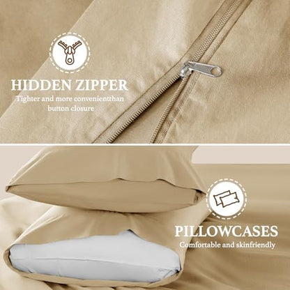 DEITAS 100% Cotton Queen Duvet Covers 3 Piece,1200 Thread Count，Beige